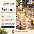 FURNOVELLE Vellora Ribbed Highball Glass Set styled with citrus water on a modern dining table