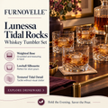 FURNOVELLE Lunessa Tidal Rocks Whiskey Tumbler Set with amber drink and ice
