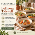 FURNOVELLE Bellmora Tidewell Pasta Bowl Set with pasta and herbs in a relaxed dining setting