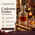 FURNOVELLE Caskmere Ember Glass Decanter with amber beverage on a refined bar cart