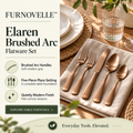 FURNOVELLE Elaren Brushed Arc Flatware Set arranged on linen napkins at a modern table